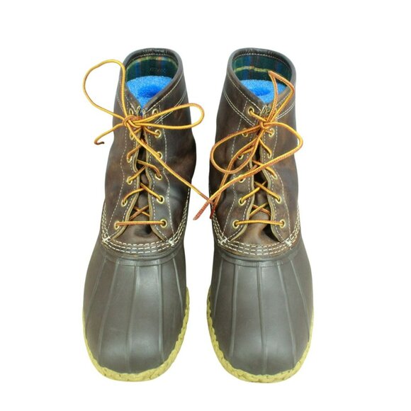 LL Bean Brown Leather Flannel Lined Insulated Ankle Duck Boots Size 13 M - Picture 5 of 10